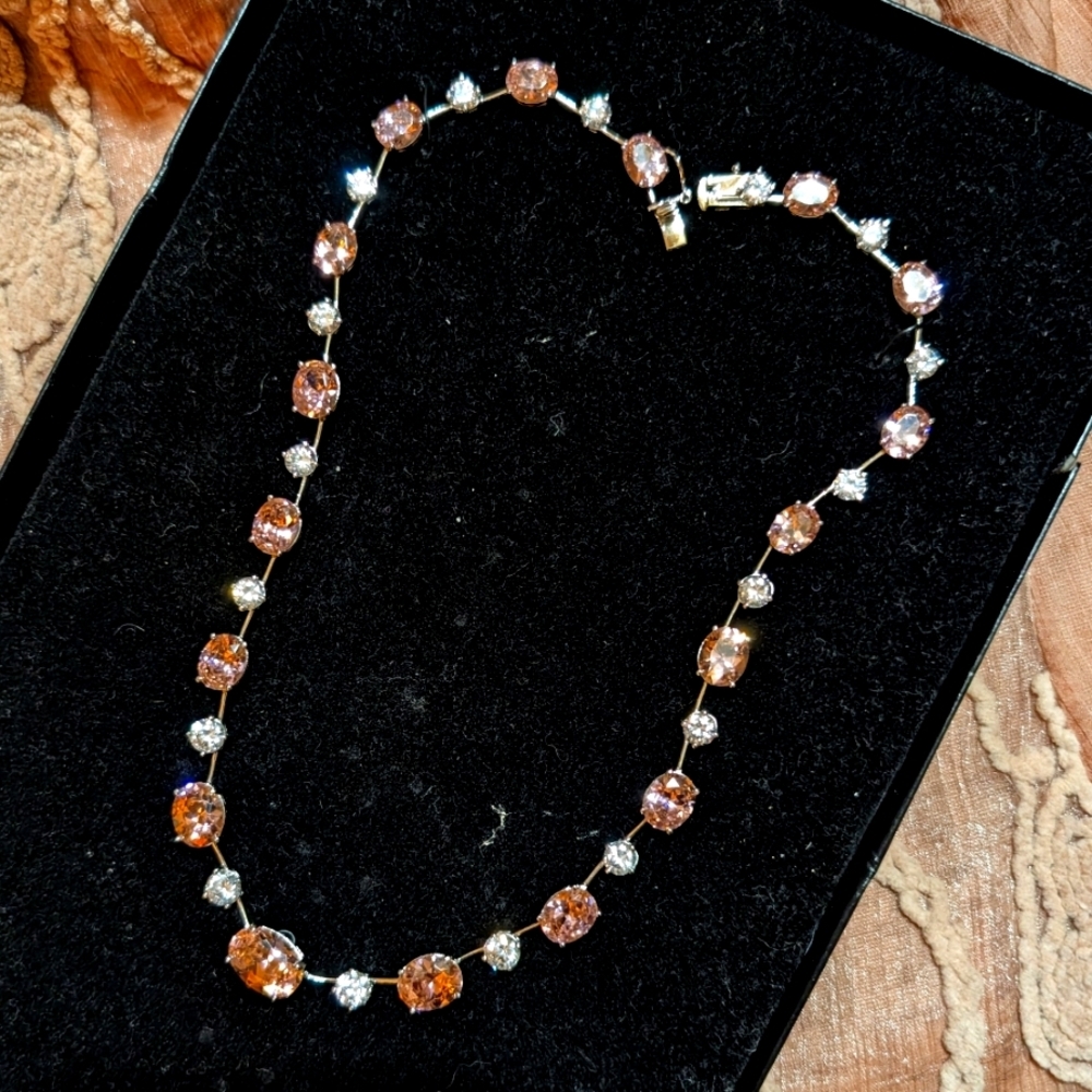 Adrienne Sterling Pink & Diamond Like Vintage CZ Necklace 🩷 - Picture 3 of 7